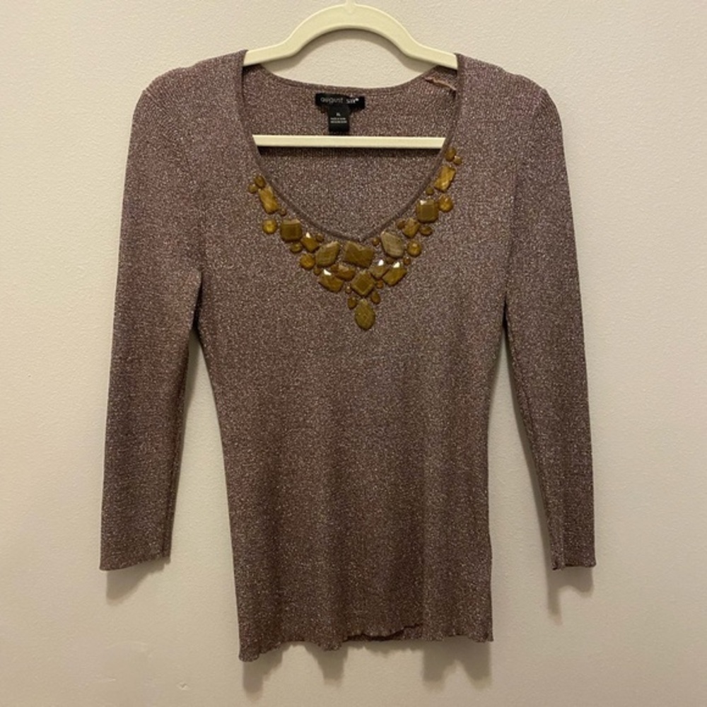 August Silk very flattering metallic brown with amber stones near neck size LGT